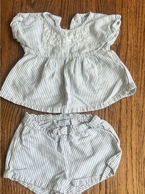 GAP Light Blue and White Striped Baby Girl Top and Shorts Set